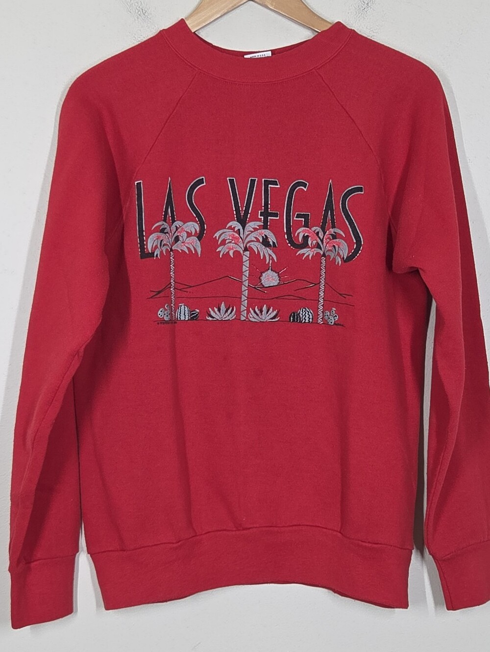 Vtg 90s Signal Mega Fleece Red Las Vegas Sweatshirt L Travel Palm Trees